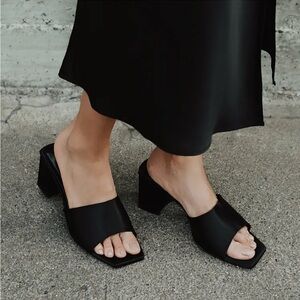 Yarie Black Satin Peep-Toe Mules